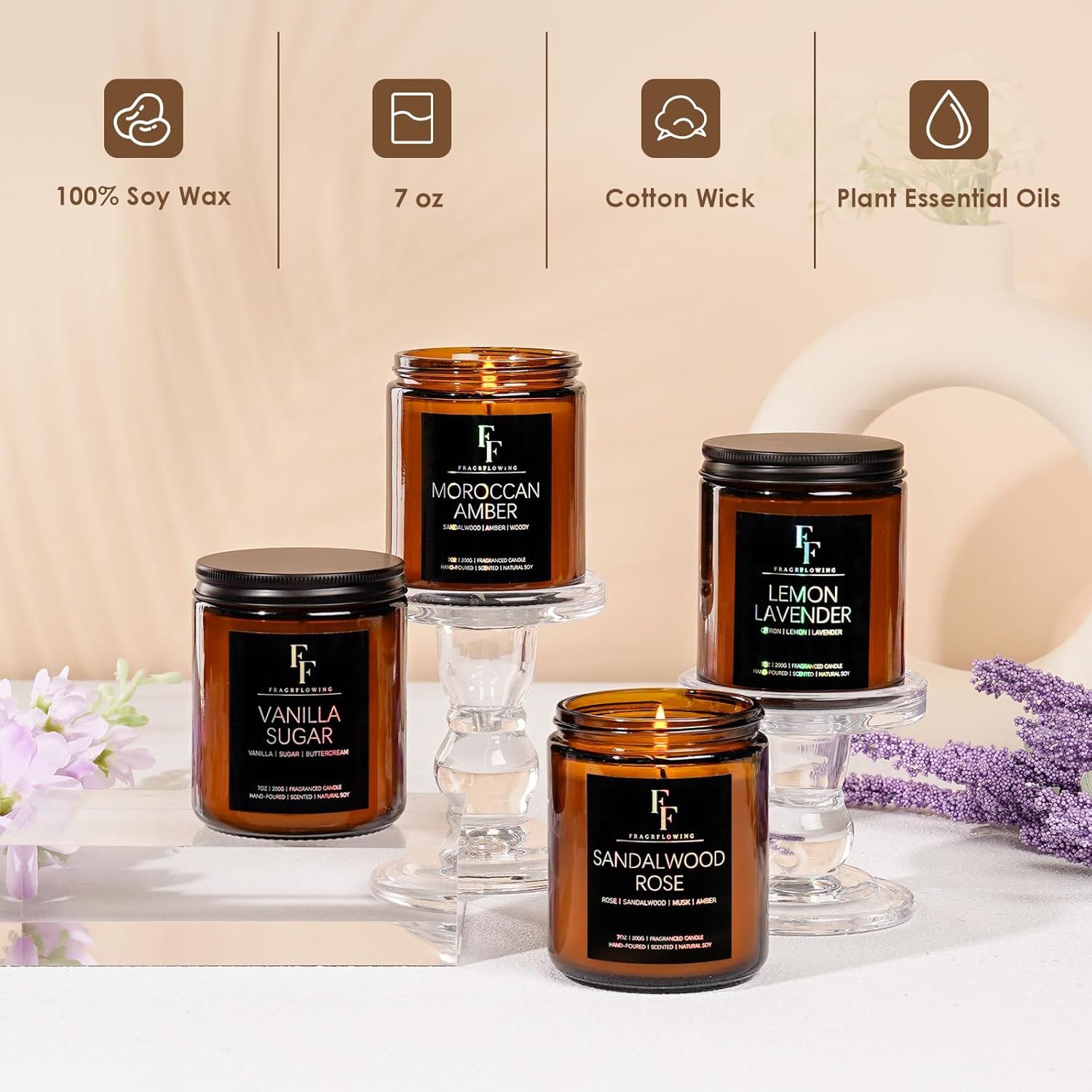 Scented Candles for Home Scented Aromatherapy Candles, 4 Pack 28 Oz Soy Wax Candle Gift Set for