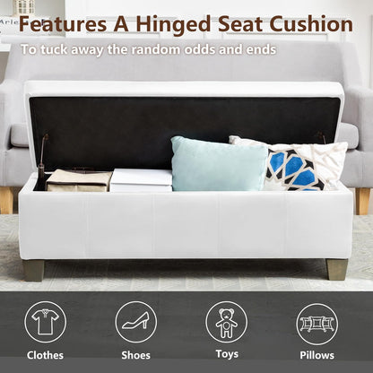51 Inch Faux Leather Ottoman with Storage, End of Bed Bench with Large Storage, Rectangular Extra