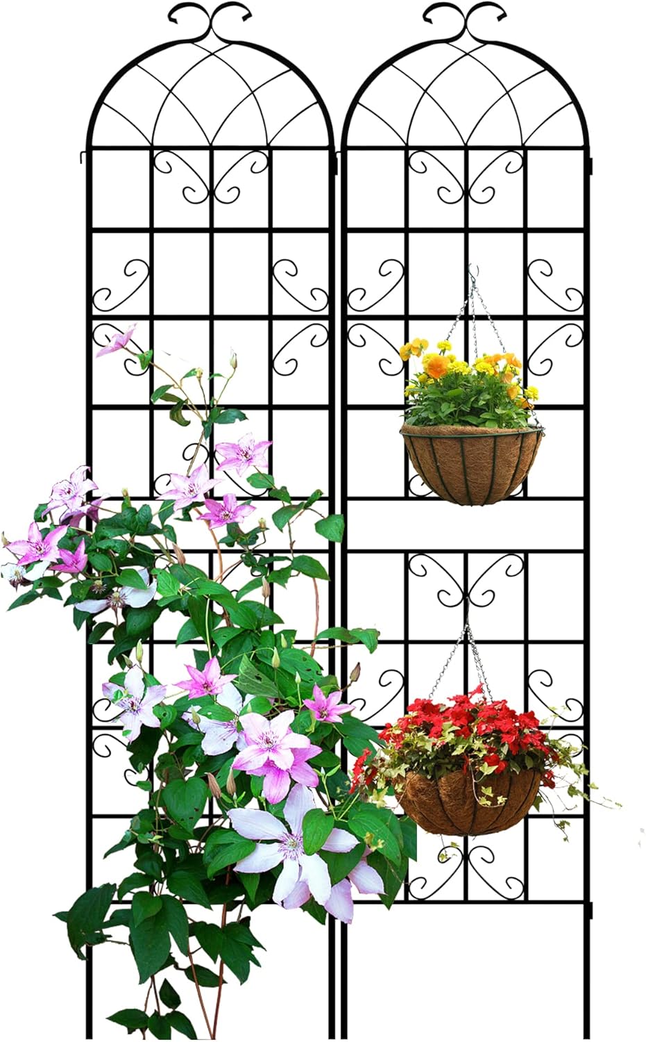 LZRS 2 Pack 87x20in Rustic Iron Arch Decoration Garden Trellis with Black Metal Coating – Perfect