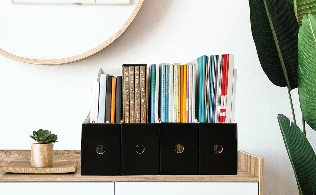 24 Pack Black Cardboard Magazine Holder, Sturdy Book Bins for Classroom Library, 10.6'' ×10.2''
