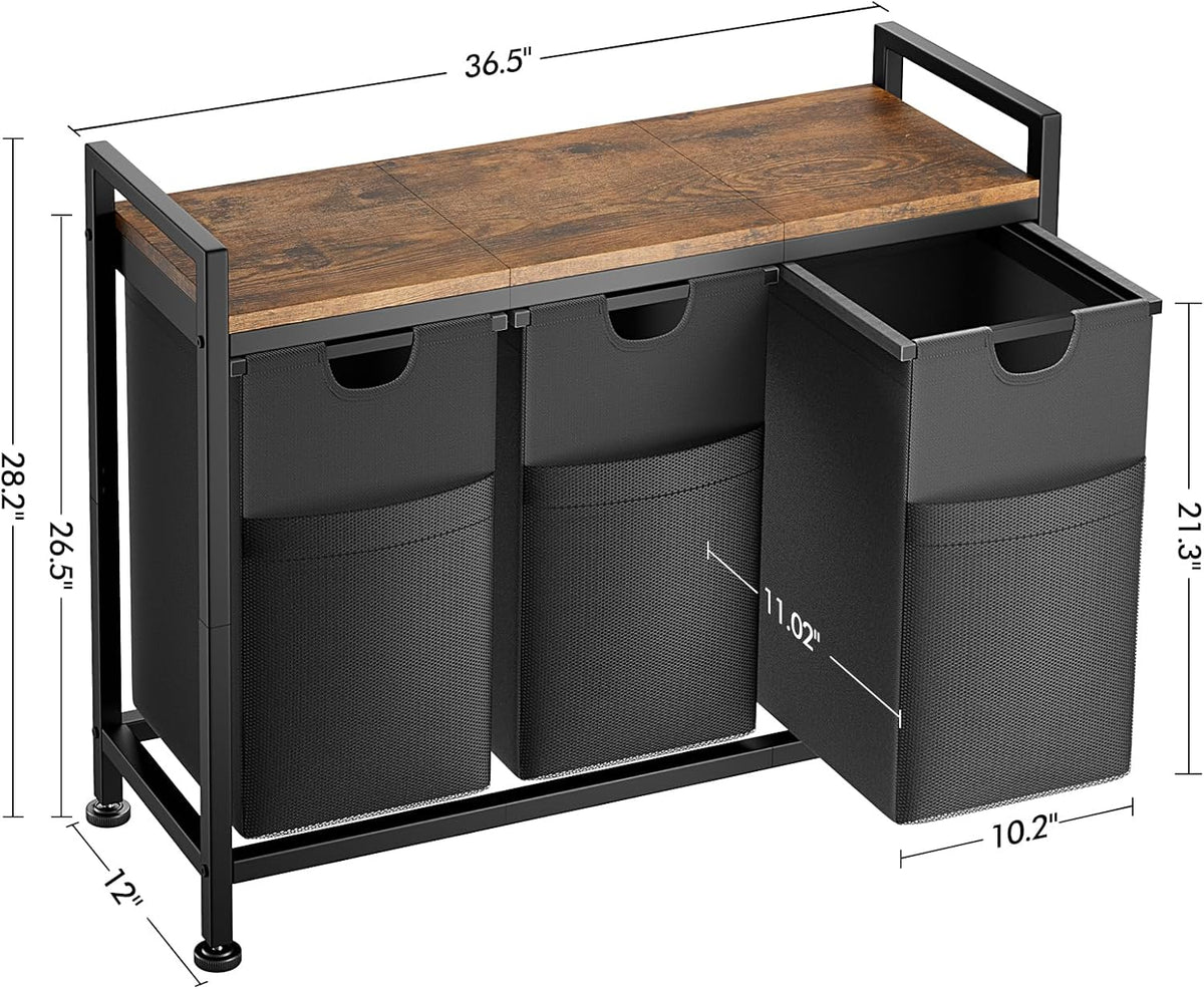 Lulive Laundry Hamper, Laundry Basket Organizer with 3 Pull-Out Removable Bags & Large Top Shelf, 3