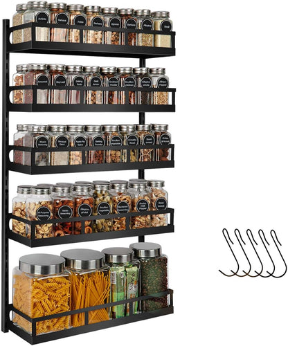 X-cosrack Wall Mount Spice Rack Organizer 5 Tier Height-Adjustable Hanging Spice Shelf Storage for
