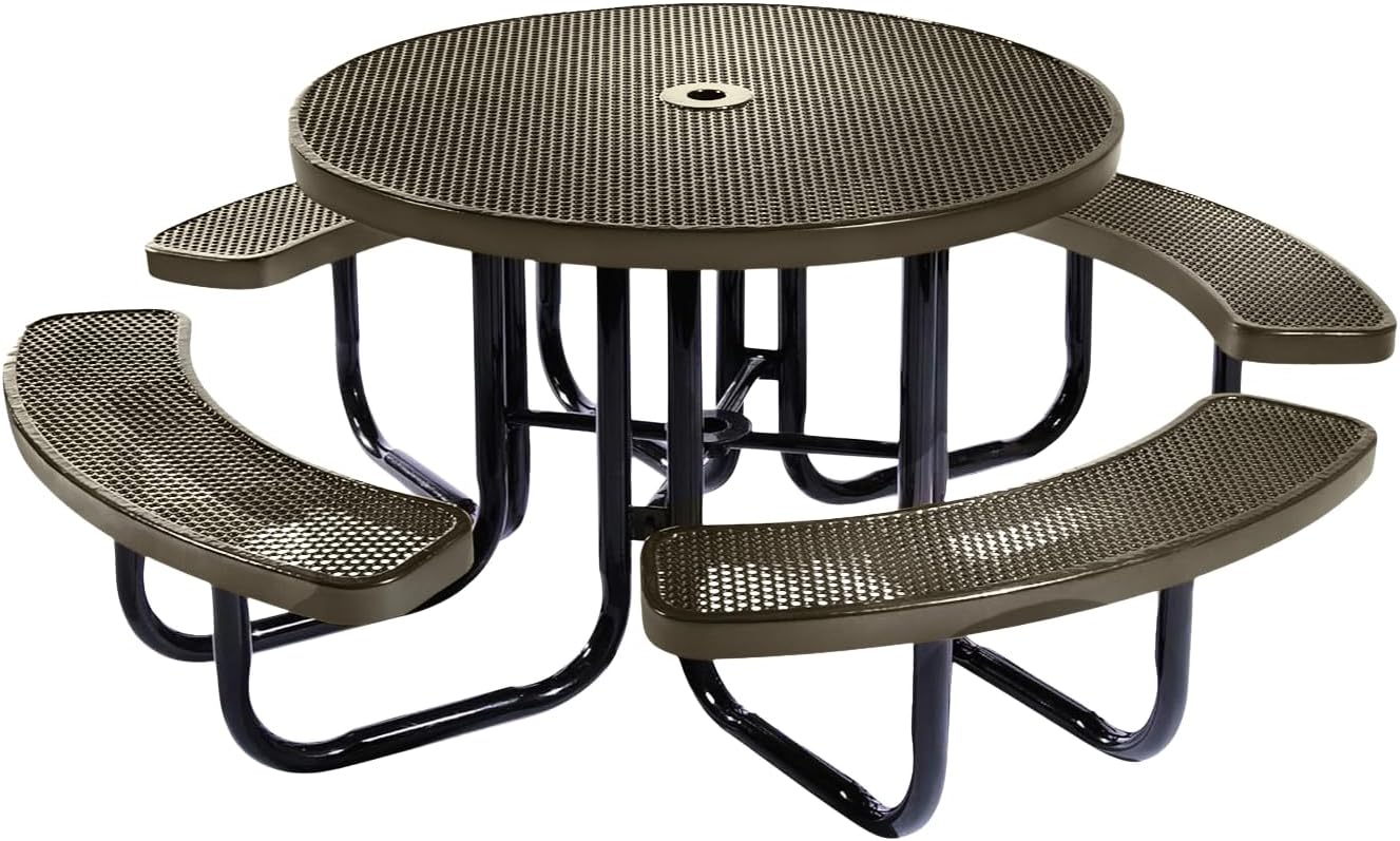Heavy-Duty Portable Outdoor Picnic Table with Umbrella Hole, Punched Steel Commercial-Grade Patio