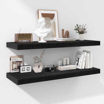 Fun Memories Floating Shelves - 2 Pack 12 Inch Rustic Wooden Wall Shelves - Extra Deeper & Thicker
