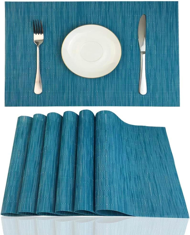 Placemats Set of 6 for Dining Table Heat-Resistant Washable Place Mats Woven Vinyl Kitchen Table