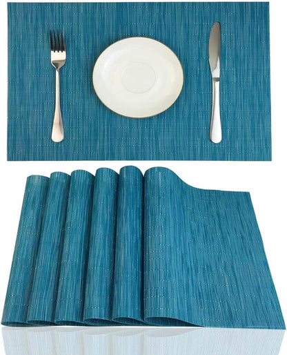 Placemats Set of 6 for Dining Table Heat-Resistant Washable Place Mats Woven Vinyl Kitchen Table