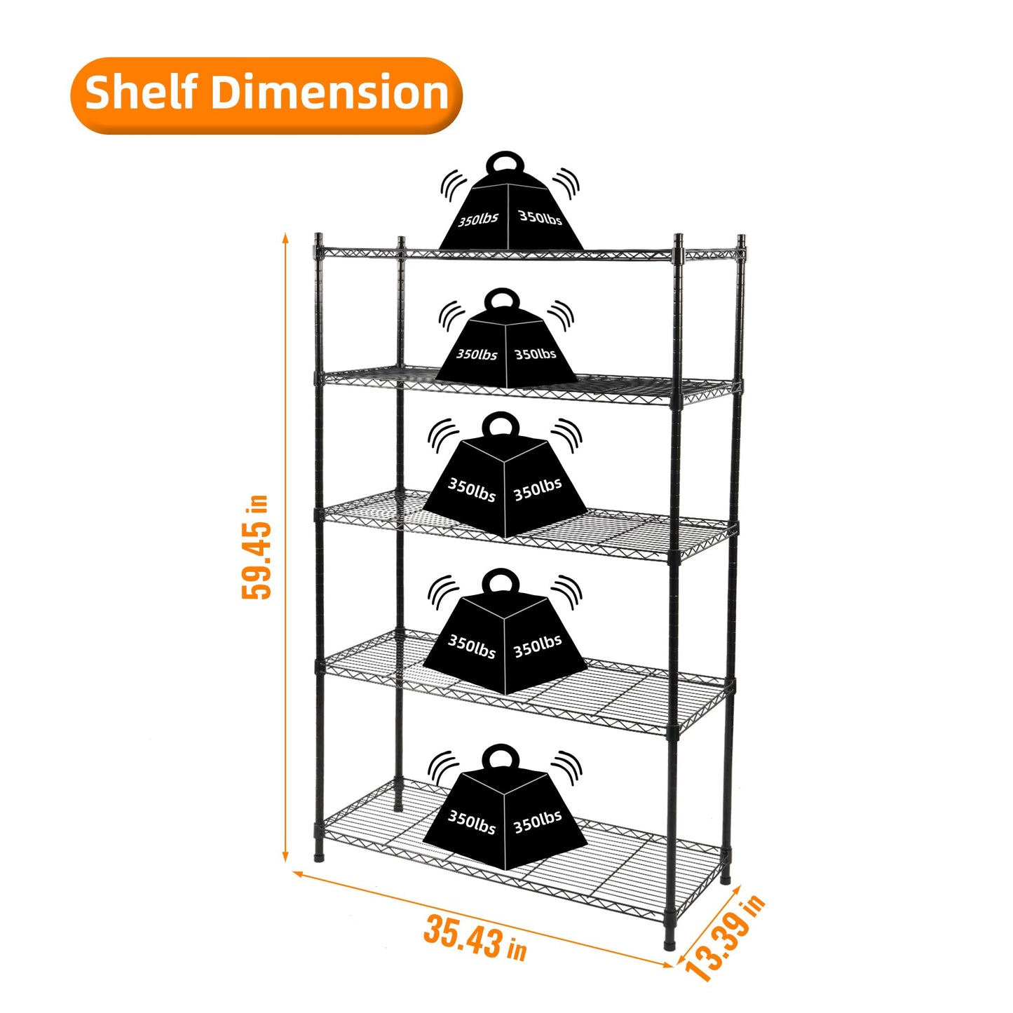 Elevon 5-Tier Storage Shelves, Adjustable Metal Wire Shelving Unit with Leveling Feet Heavy Duty