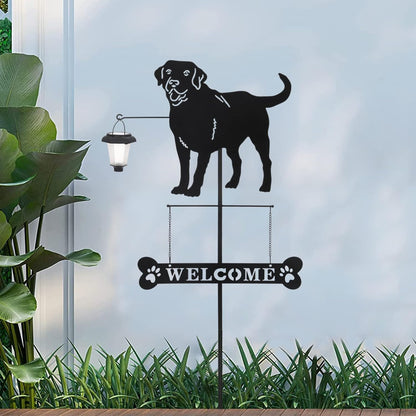BAYN Solar Labrador Silhouette Dog Breed Welcome Sign with a Lantern Outdoor Decorative Garden