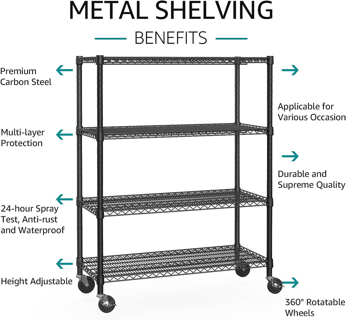 IZEUK Garage Shelving Wide Storage Shelves 4 Tier Metal Shelves 3200 LBS Heavy Duty Adjustable