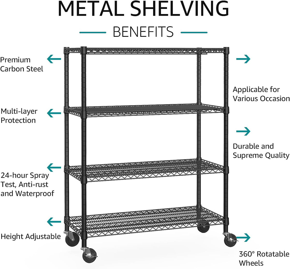 IZEUK Garage Shelving Wide Storage Shelves 4 Tier Metal Shelves 3200 LBS Heavy Duty Adjustable