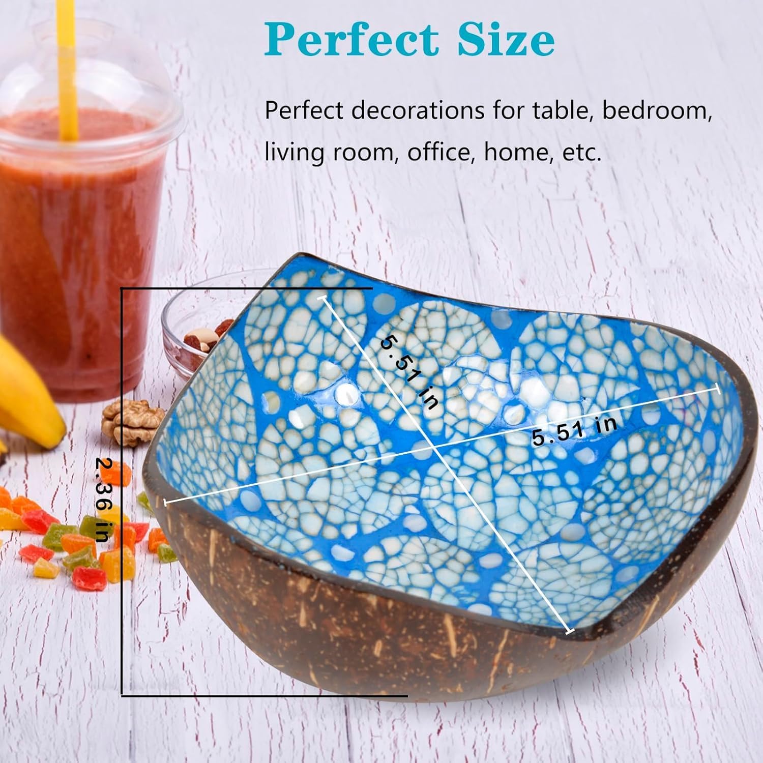 Coconut Bowls Decorative Candy Dish - Heart Acai Bowl, Natural Wooden Candy Dish, Key Bowl Holder