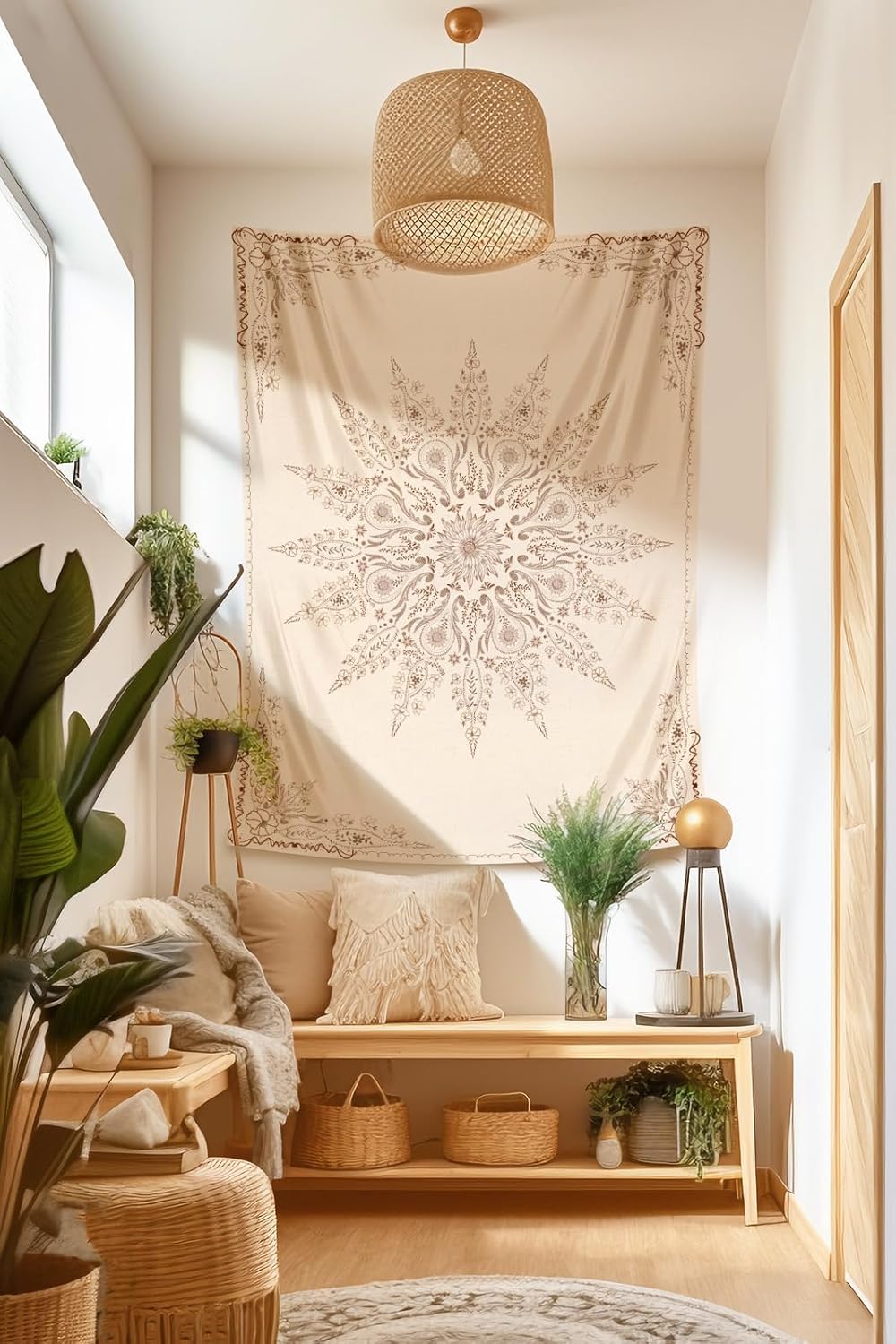 Damanse Floral Tapestry Wall Hanging Cute,Boho Wall Tapestry for Bedroom Aesthetic,Mandala Living