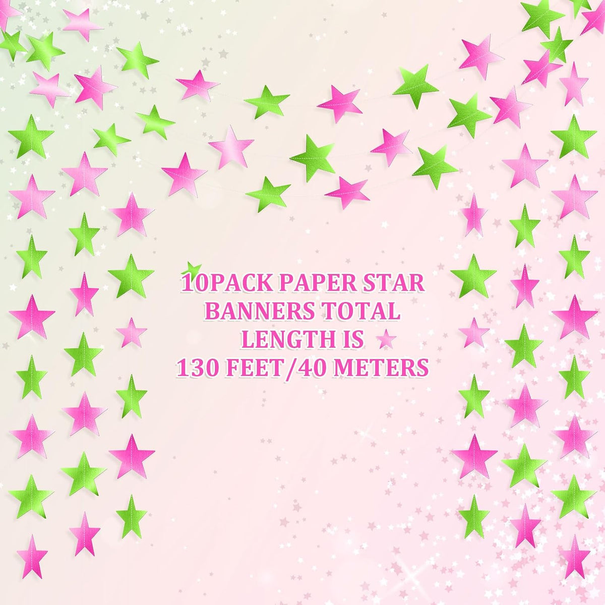 Patelai Glitter Star Garland Banner Decor 130 Feet Star Hanging Bunting Banner Twinkle Backdrop for