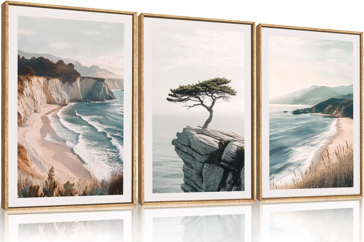 Celestdeco Amalfi Coastal Seascape Framed Canvas Wall Art Set, Summer Ocean Wall Decor