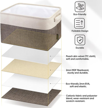 BALEINE 4 Pack Fabric Storage Bins for Shelves, Linen Storage Baskets for Organizing, Decorative