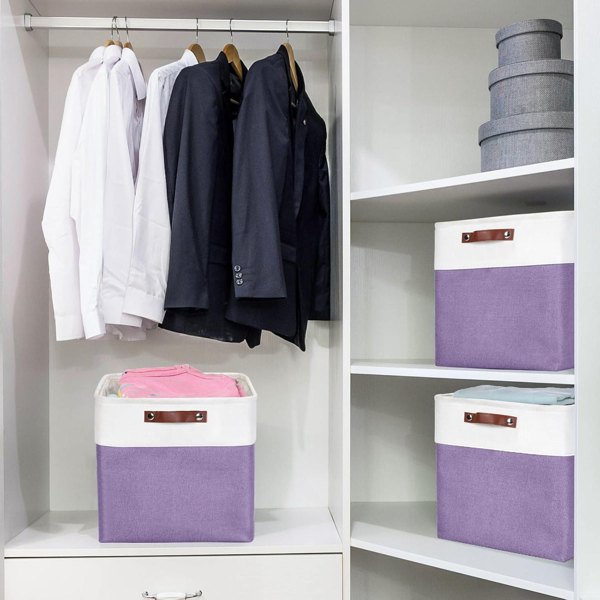 13x13 Cube Storage Bins, Collapsible Fabric Storage Box, 4 Pack Closet Baskets with Handles for
