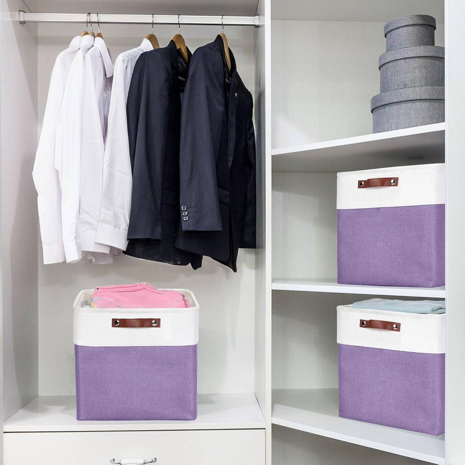 13x13 Cube Storage Bins, Collapsible Fabric Storage Box, 4 Pack Closet Baskets with Handles for