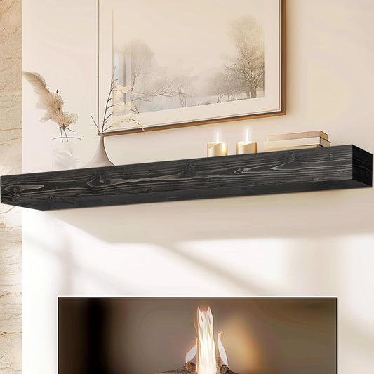 72x8x5 Fireplace Mantel - Handcrafted Hollow Rustic Solid Wood Wall Mounted Floating Shelf with