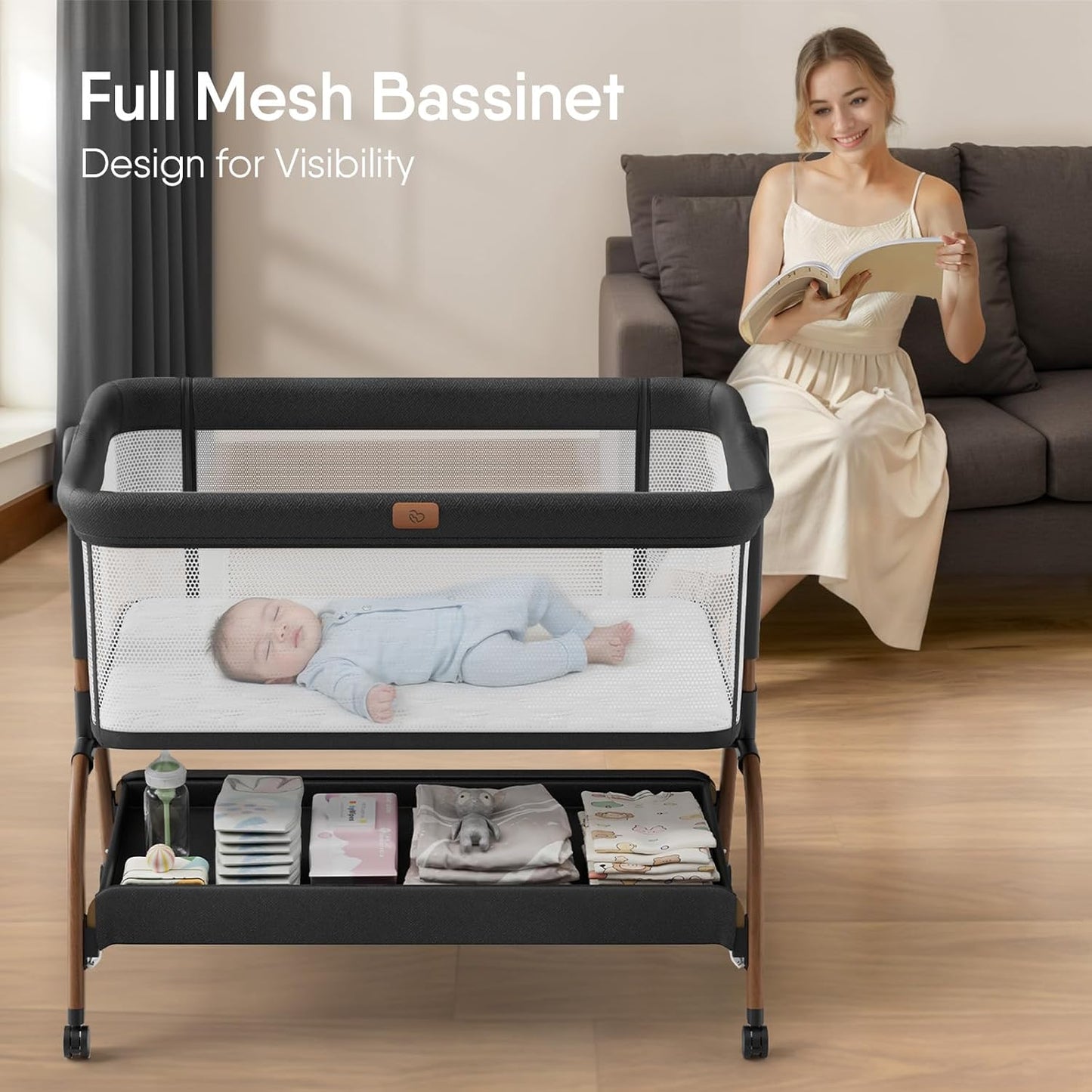 Baby Bassinet Bedside Crib, 3-in-1 Baby Bassinet Bedside Sleeper with Mattress and Soft, Breathable