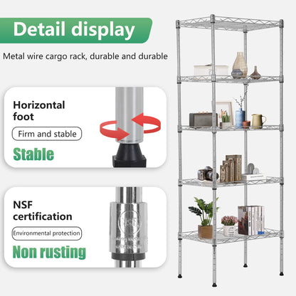 FDW 5 Tier Wire Shelving Adjustable Metal Shelves 17L x 12W x 48H NSF Pantry Shelves Storage Rack