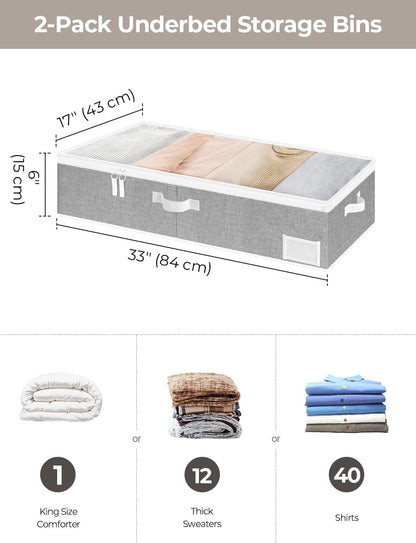 StorageWorks Large Under Bed Storage Containers with Handles and Label Holder, 2 Pack Ultra-thick
