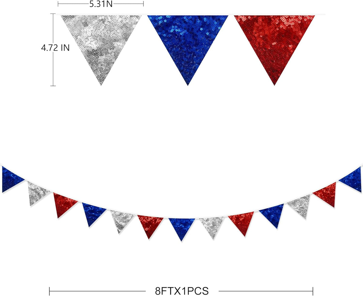 pinkblume Red Blue Silver Decorations Double Sided Sequin Fabric Triangle Pennant Banner Flag