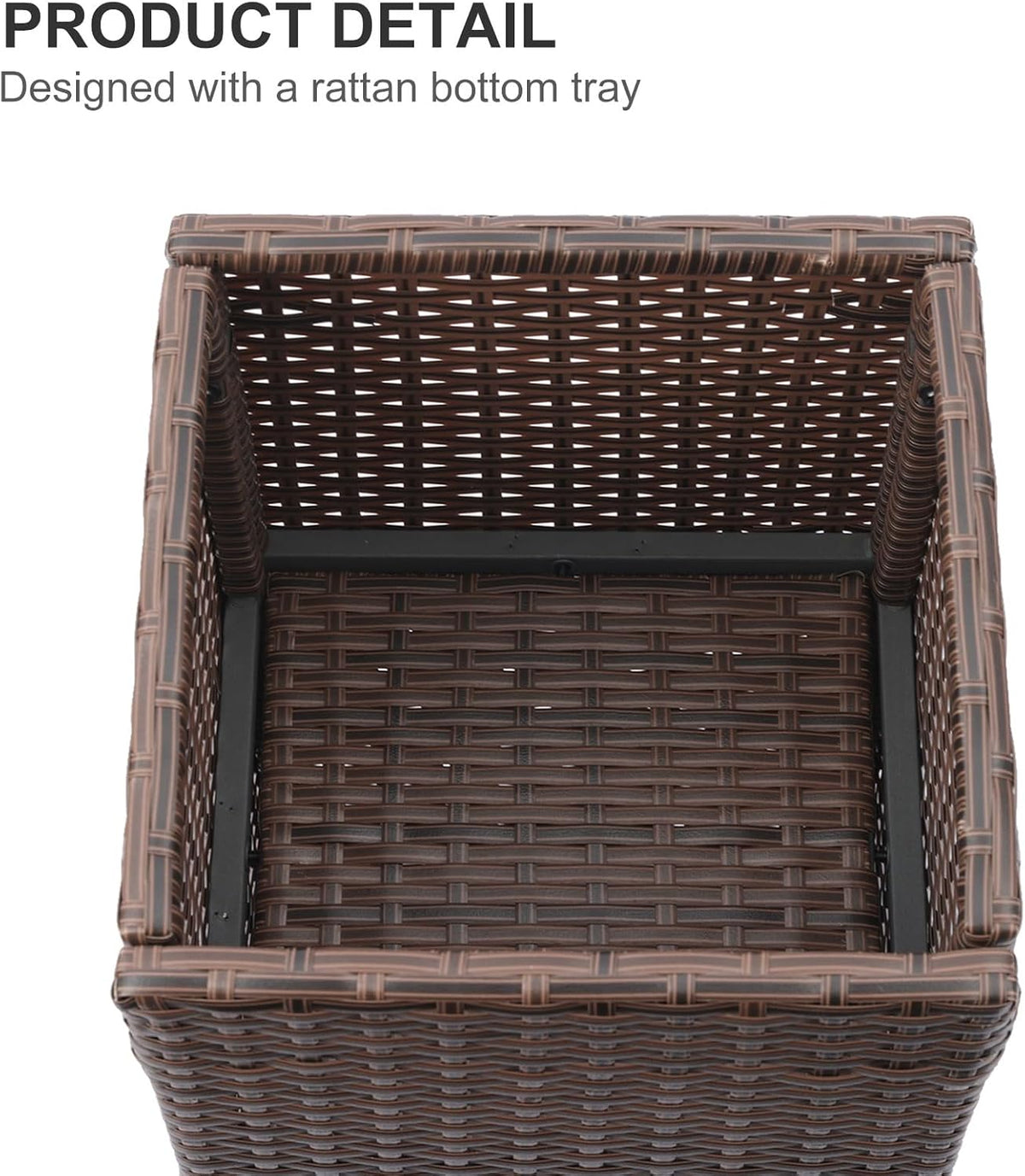 SUNNYPARK 2 Pack Tall Planters for Outdoor Plants Rattan Modern Tall Square Planter Box with