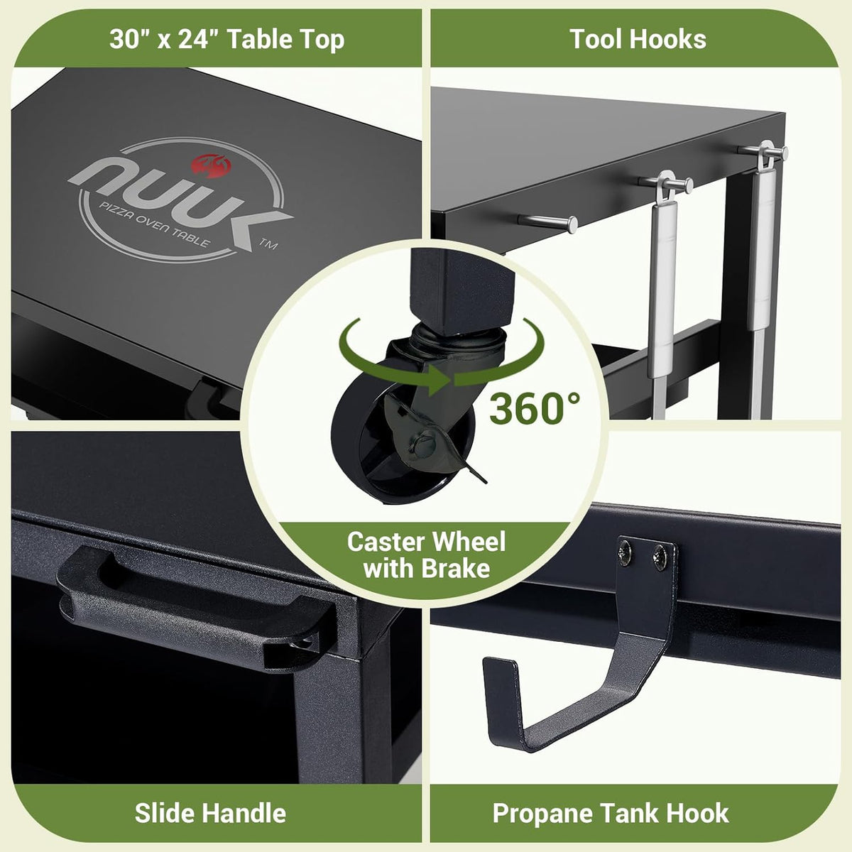 NUUK Outdoor Grill Prep Table 24"x30" Metal Grill Cart Outside 3-Layer Pizza Oven Table Movable
