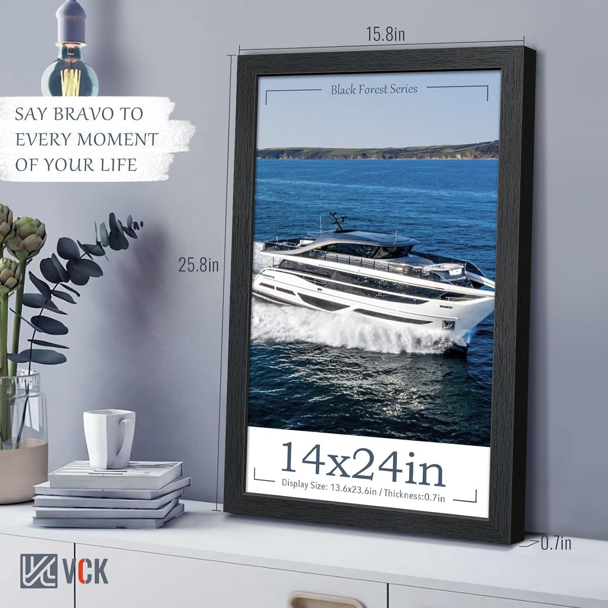 VCK 14x24 Picture Frame Set of 3, Black Solid Wood Poster Frames, Textured Exclusive Wall Gallery
