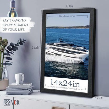 VCK 14x24 Picture Frame Set of 3, Black Solid Wood Poster Frames, Textured Exclusive Wall Gallery