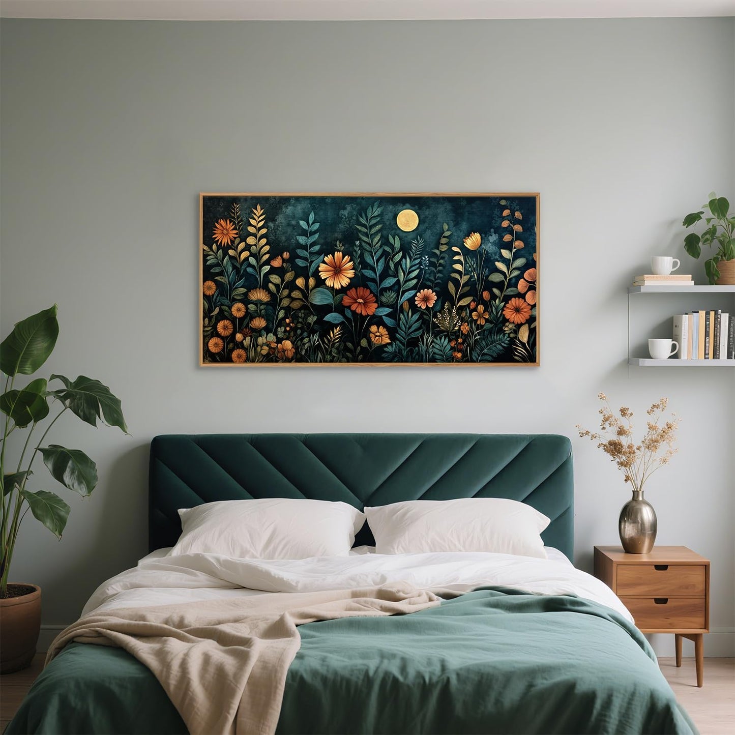 Vintage Dark Botanical Framed Canvas Wall Art Set, Colorful Floral Wall Decor, Nature Wildflower