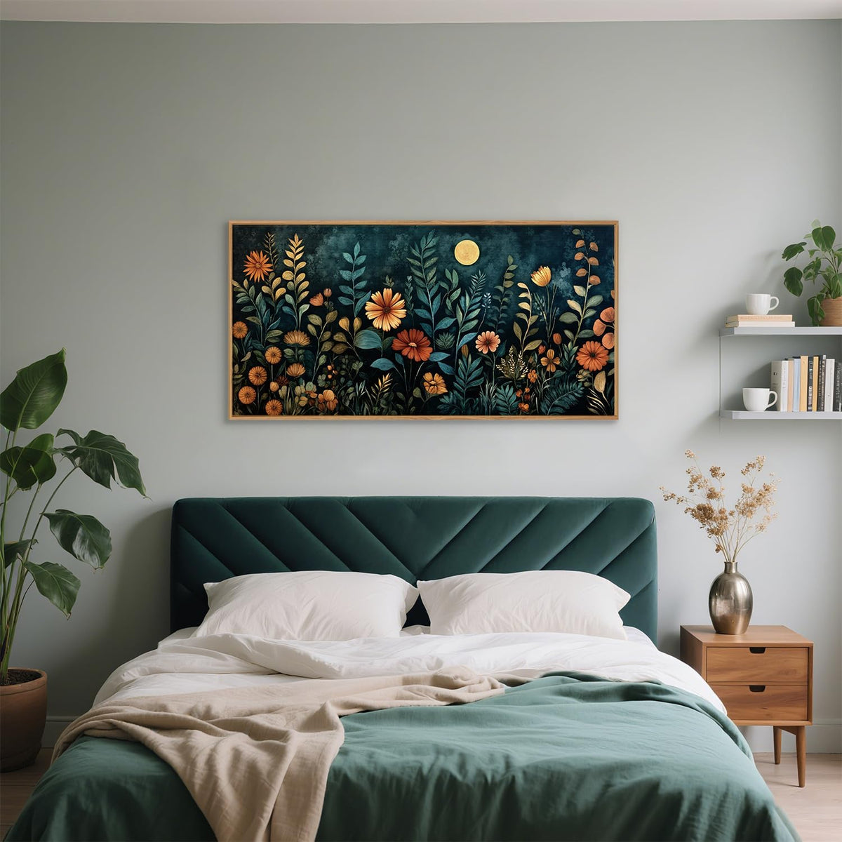 Vintage Dark Botanical Framed Canvas Wall Art Set, Colorful Floral Wall Decor, Nature Wildflower