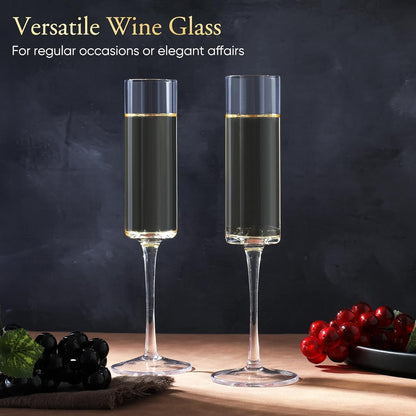 JYB&XY Champagne Flutes Set of 6 Hand Blown Elegant Champagne Glasses With Long Stem Elegant