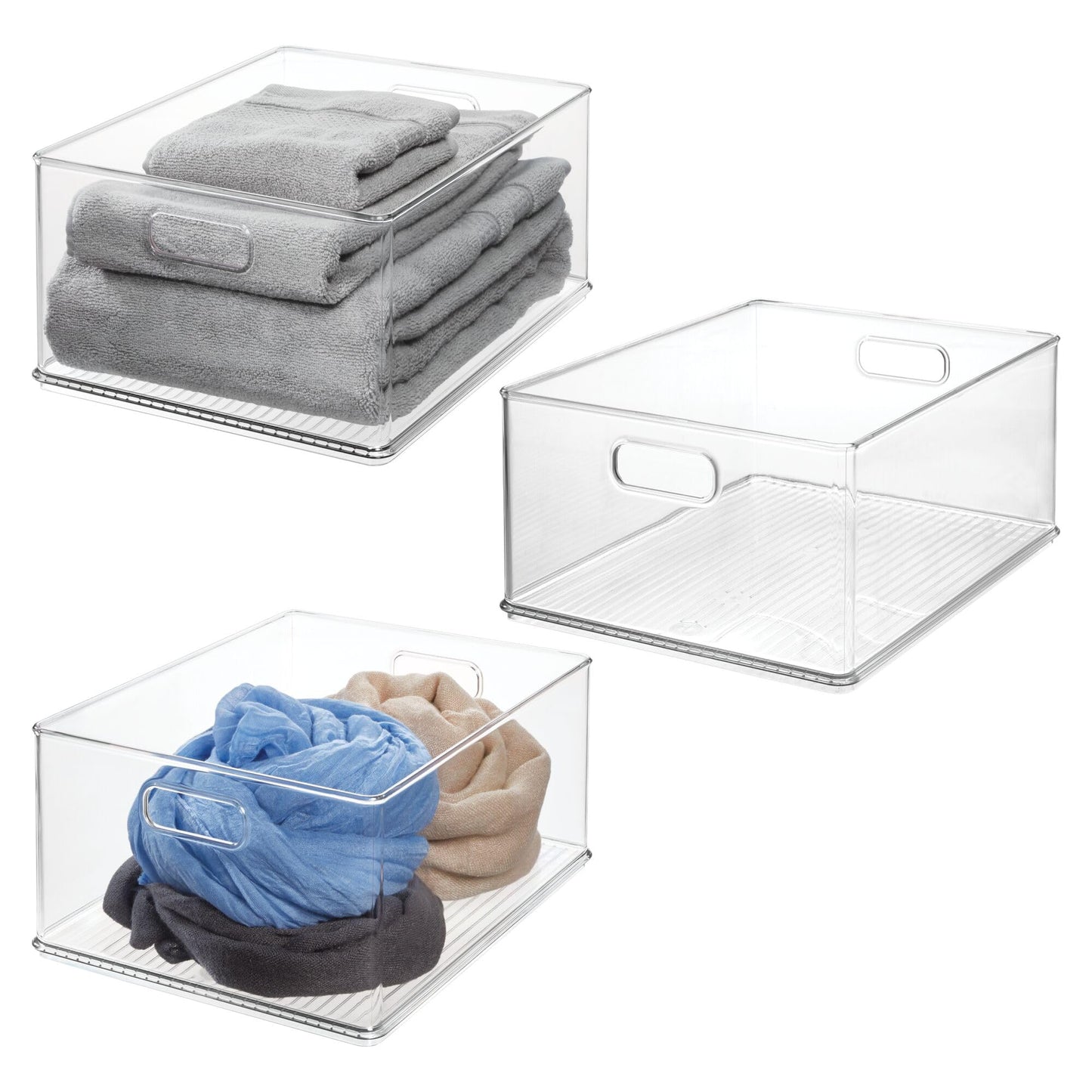 iDesign Storage Bins with Handles, Set of 3, Clear