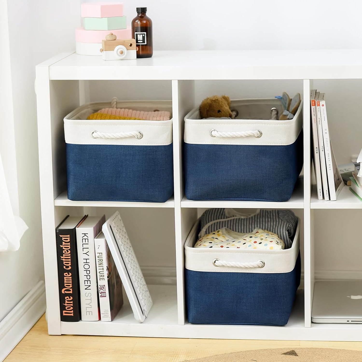 TheWarmHome Collapsible Storage Bin for Shelves - Large 3 Pack 16x12x8 inch Storage Basket for
