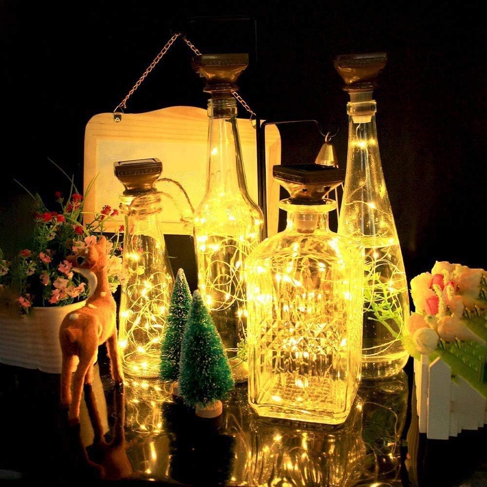 YJFWAL Upgraded 12 Pack Solar Wine Bottle Lights, 20 LEDs Waterproof Copper Light, Bottle Light