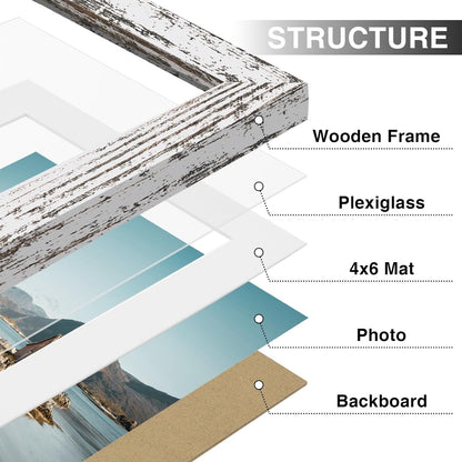Vittanly 5x7 Picture Frames Set of 9, Shatter Resistant Plexiglass, Display 4x6 Pictures with Mat