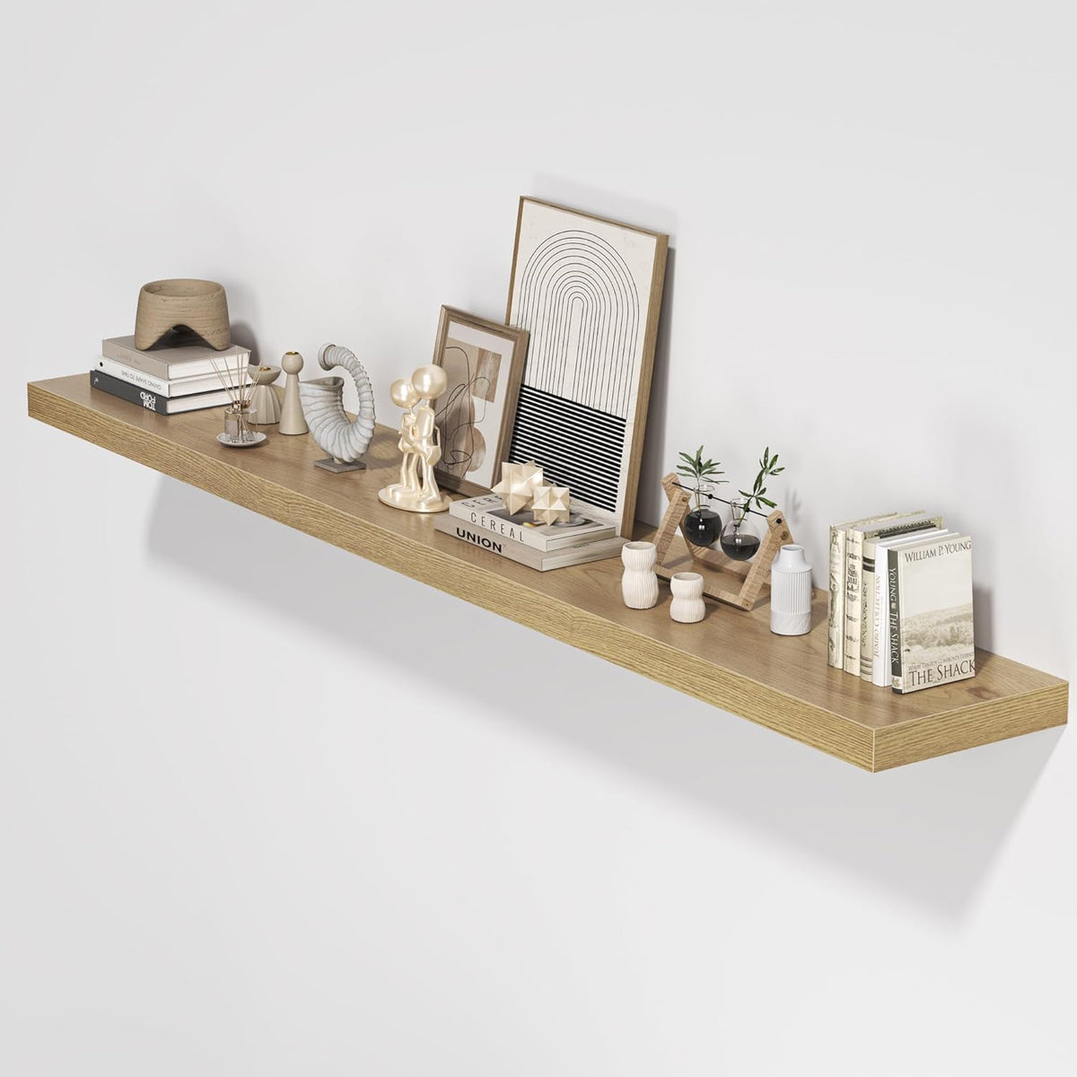 Floating Shelves for Wall, 72"W x 9.3"D x 1.5"H, Long Wooden Wall Mounted Display Shelves with