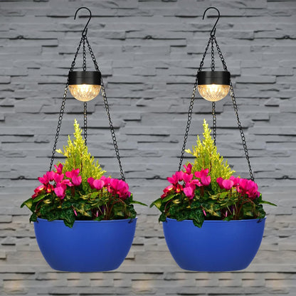 2 Packs Solar Hanging Basket Planters for Plants Outdoor, Self Watering Blue Flower Plants Pots