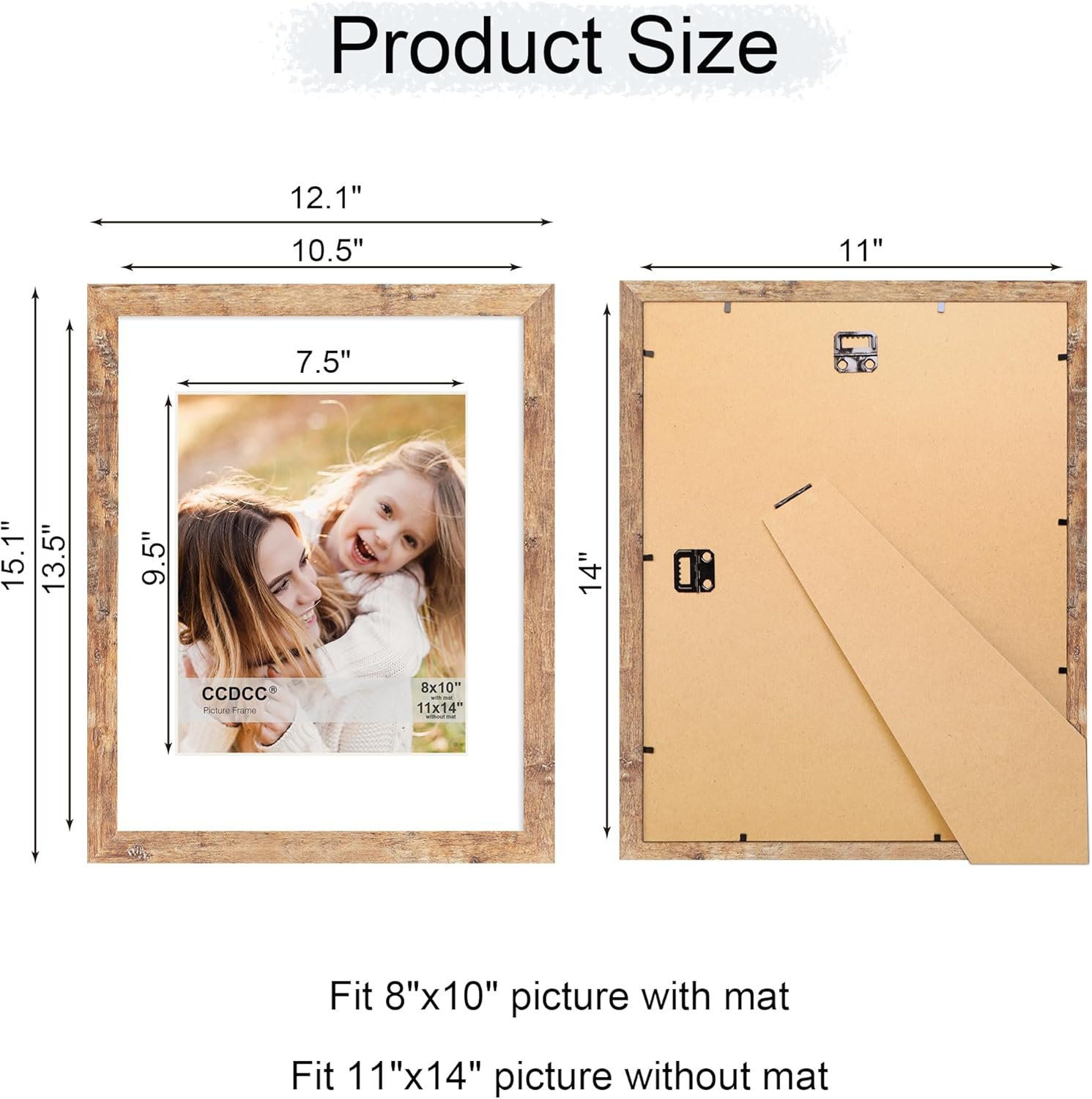 11x14 Picture Frame Set of 4, 11 x 14 Wood Photo Frames with Mat for 8x10, Natural Wooden Frame