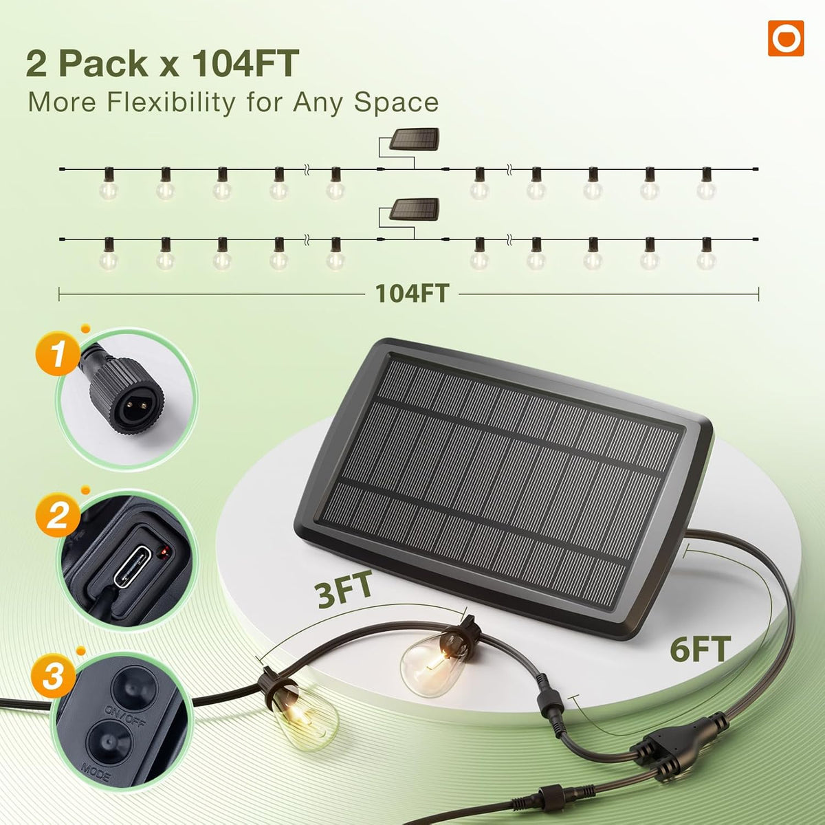 addlon 2 Pack*102FT(96+6) Solar String Lights Waterproof, Patio Lights Solar Powered with Remote &