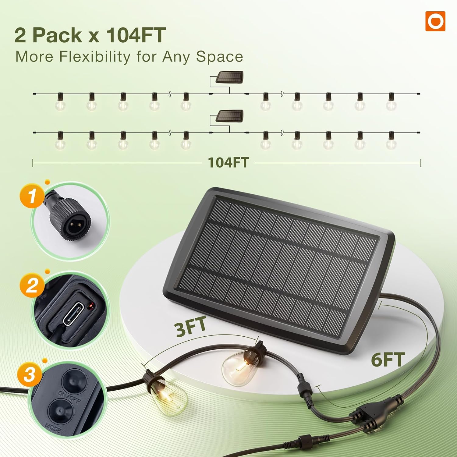 addlon 2 Pack*102FT(96+6) Solar String Lights Waterproof, Patio Lights Solar Powered with Remote &