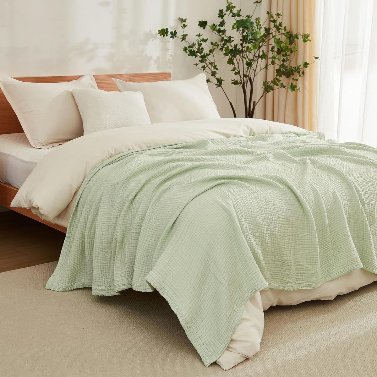 EMME Cotton Blanket Queen Size for Bed Soft Large Muslin Bed Blankets 90"x90" Lightweight