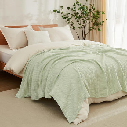 EMME Cotton Blanket Queen Size for Bed Soft Large Muslin Bed Blankets 90"x90" Lightweight
