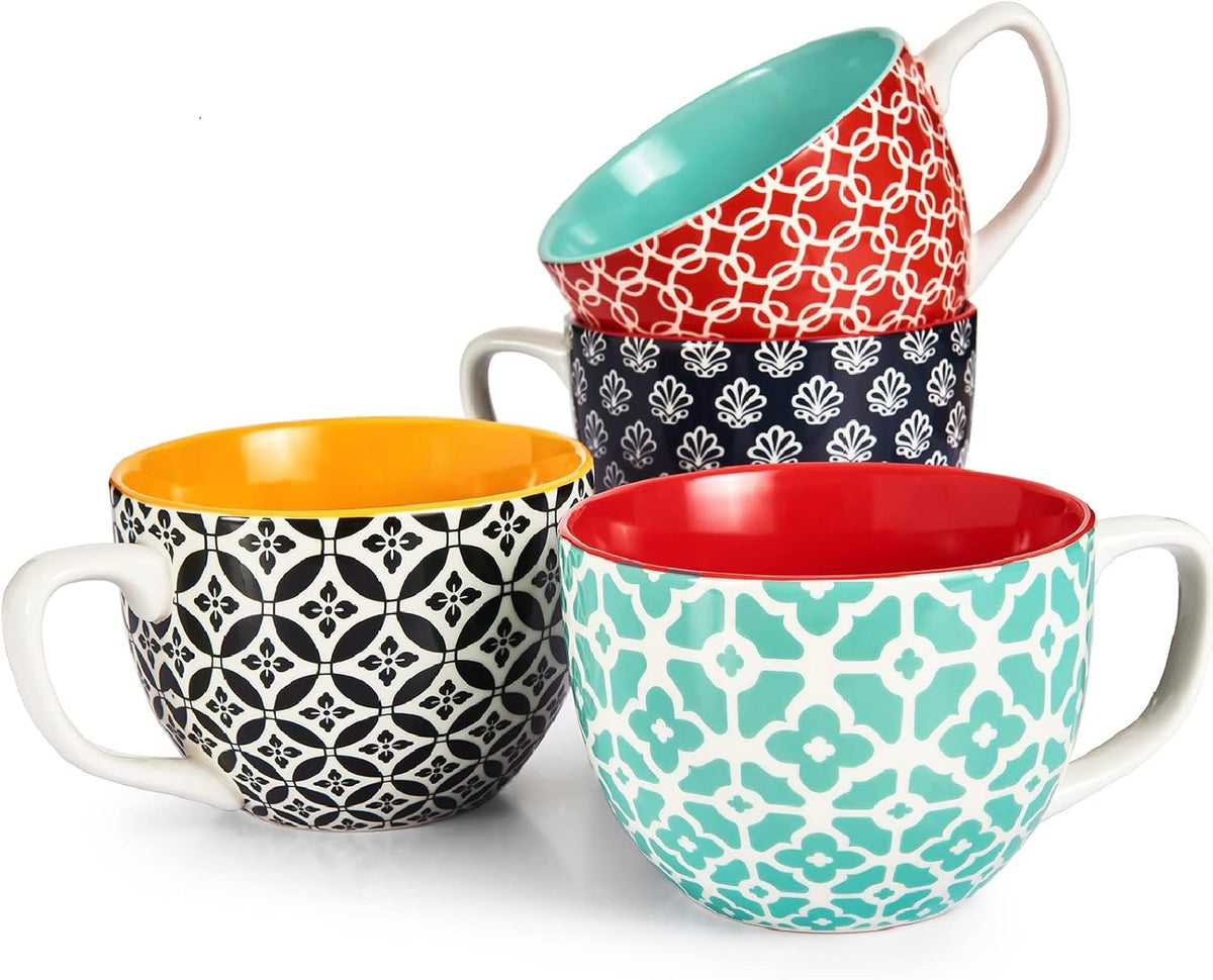 DOWAN Coffee Mugs Set of 4, 24 oz Large Coffee Mugs, Jumbo Soup Mugs With Handles, Ceramic Coffee