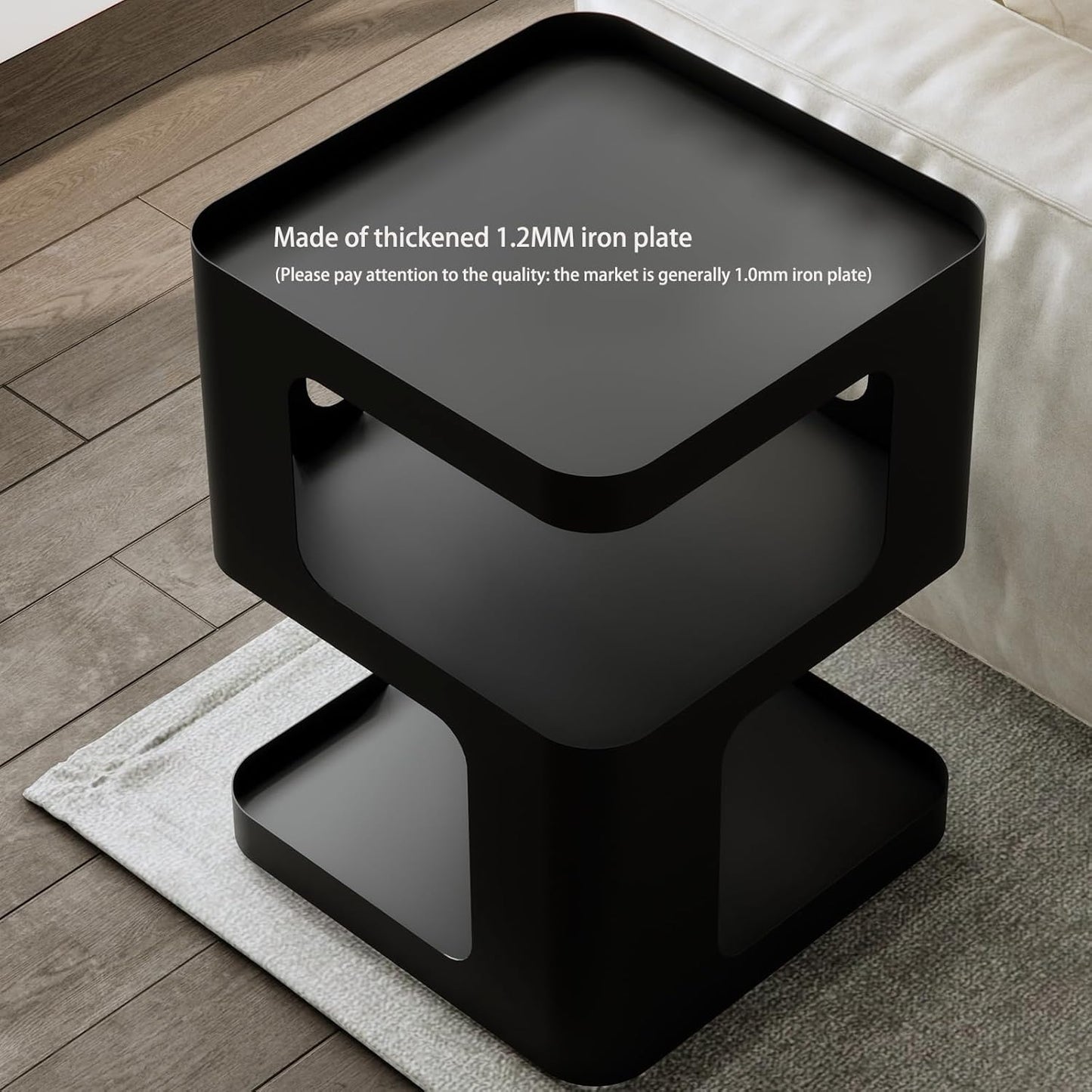 Side Table,Modern end Table,Unique nightstand,Bedside Table,Black Metal Night Stand with