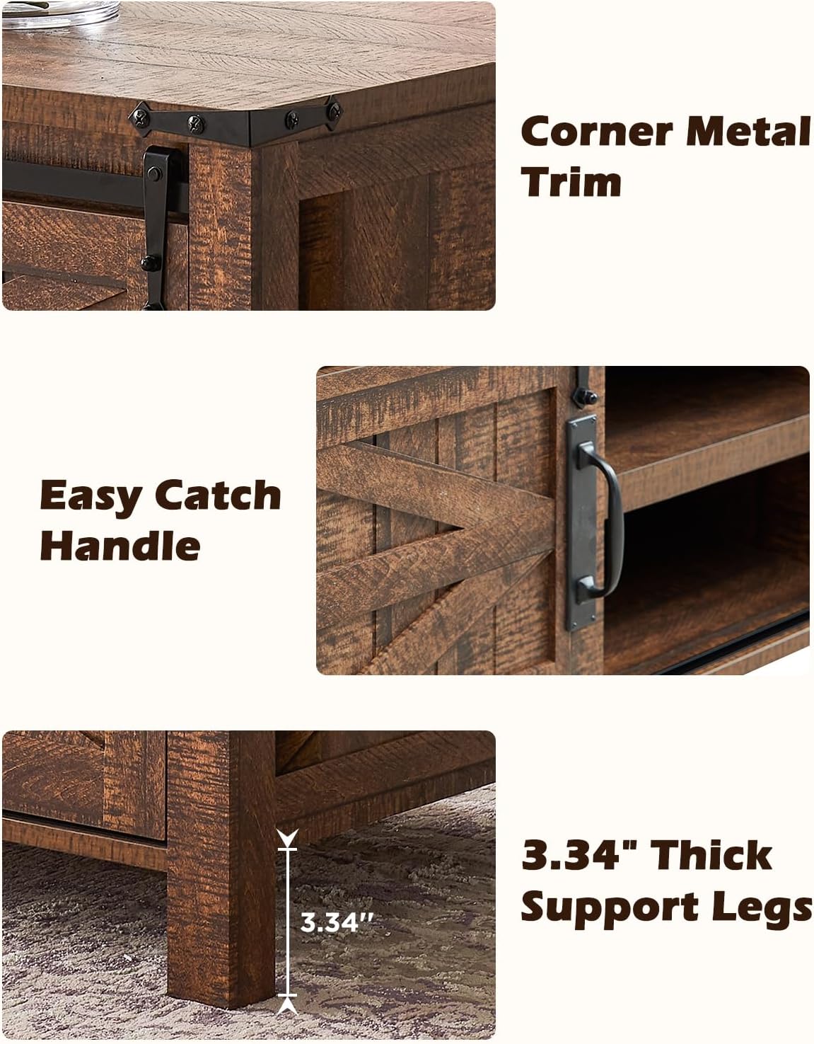 OKD 48" Farmhouse Lift Top Coffee Table with Sliding Barn Door,Rustic Center Table with Hidden