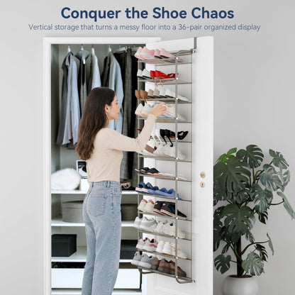 Whitmor 36 Pair Over The Door Shoe Organizer, 12 Tier Hanging Shoe Organizer, Heavy Duty Metal &