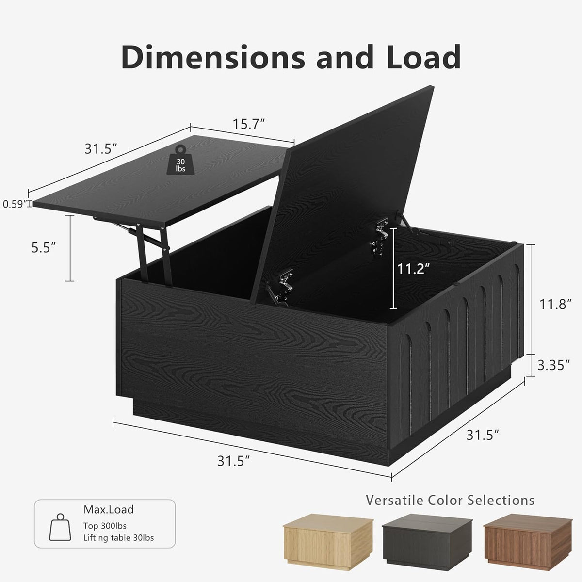 Lift Top Coffee Table with Storage, Modern Coffee Table with Arched Design, 31.5" Square Tea Table