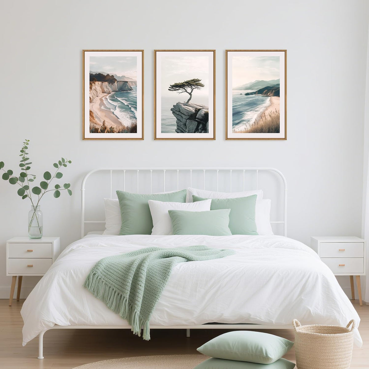 Celestdeco Amalfi Coastal Seascape Framed Canvas Wall Art Set, Summer Ocean Wall Decor
